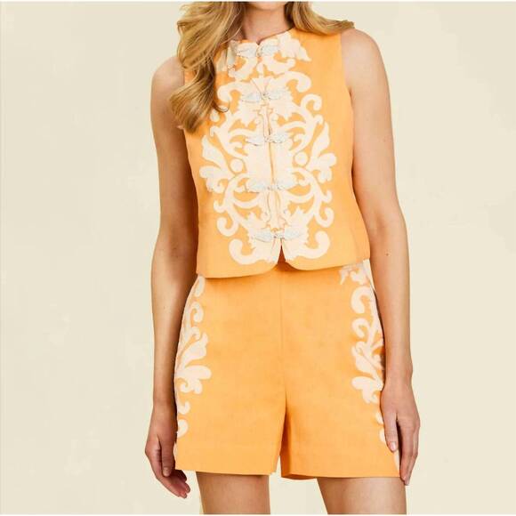MESTIZA NEW YORK Pants - NEW MESTIZA NEW YORK matteo embroidered shorts in blushed citrus